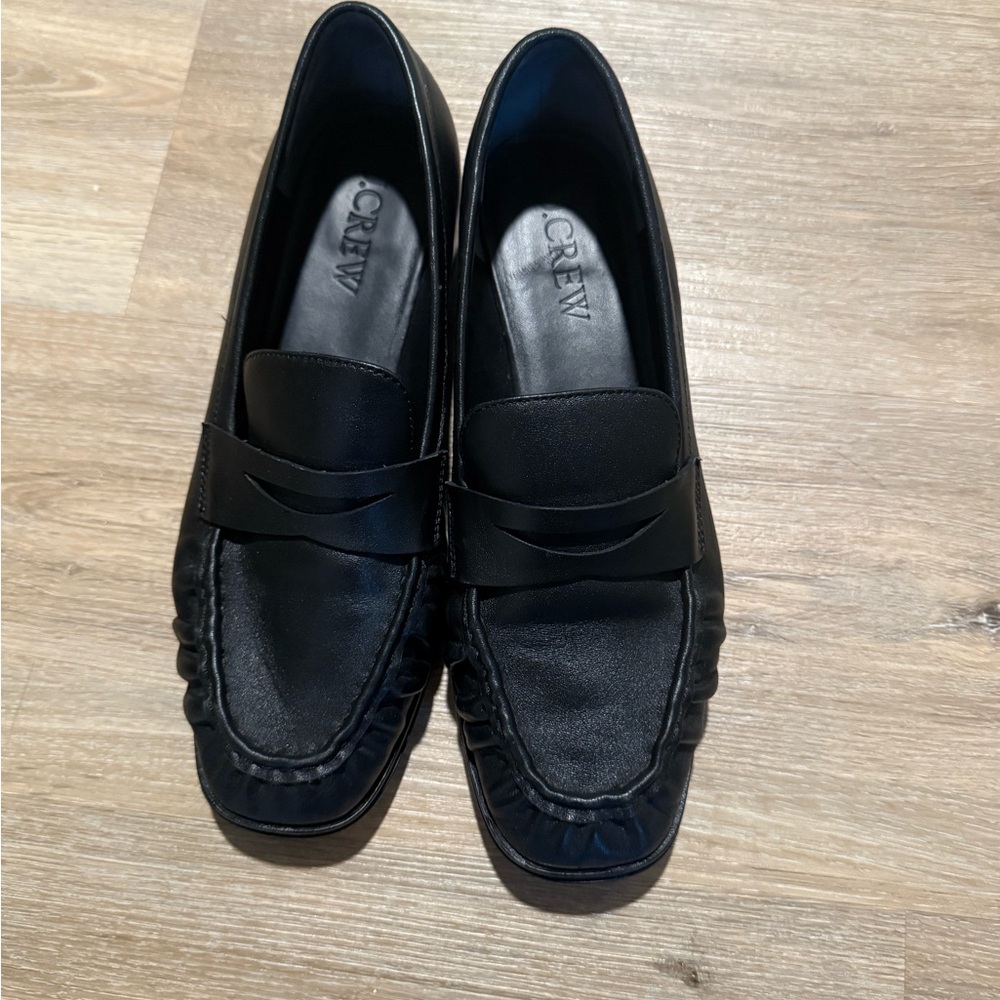J. Crew Maison Ruched Updated Leather Penny Loafers Women's Sz. 9 Black New